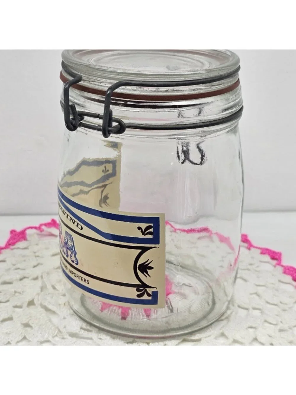 Vintage Tradewind Importers Tea Glass Canister Jar Wire Bail Clamp Lid 6